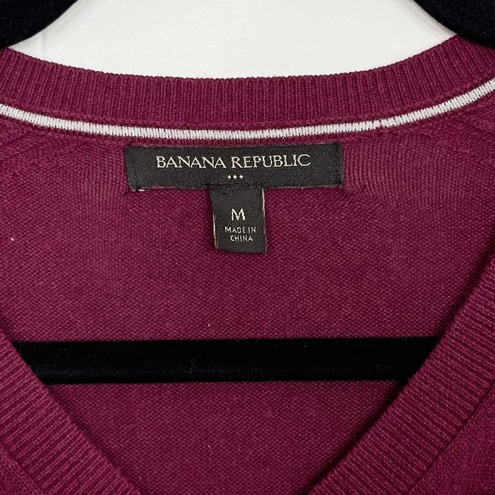 Banana Republic Cotton V Neck Lightweight Pullover Sweater Wine Red Medium Mens - Picture 4 of 7